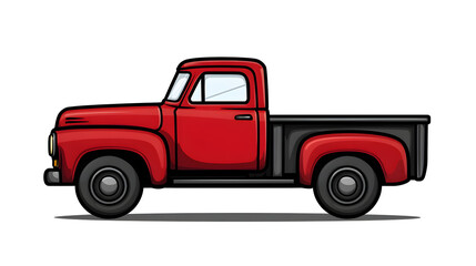 Side view of classic red pickup truck on urban open road - a nostalgic journey