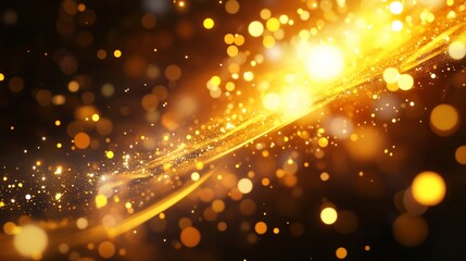 Obraz premium Radiant golden particles abstract background with dynamic light streaks and bokeh circles