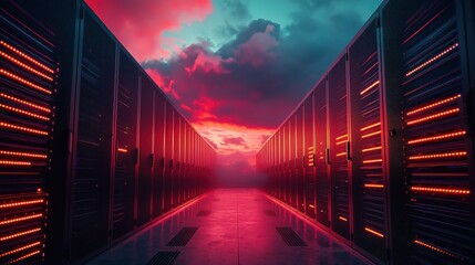 Sunset view of server room data center