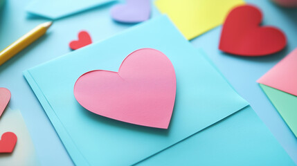 DIY Valentine's cards on a desk with colorful paper-4