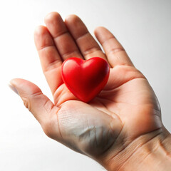 Obraz premium A hand holding a small red heart, symbolizing love, care