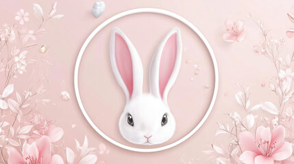 Obraz premium Round frame greeting card with bunny ears for Easter Celebration