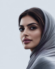 Naklejka premium Portrait of a woman in a hijab showcasing elegant features and captivating gaze