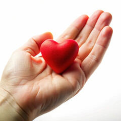 Fototapeta premium A hand holding a small red heart, symbolizing love, care