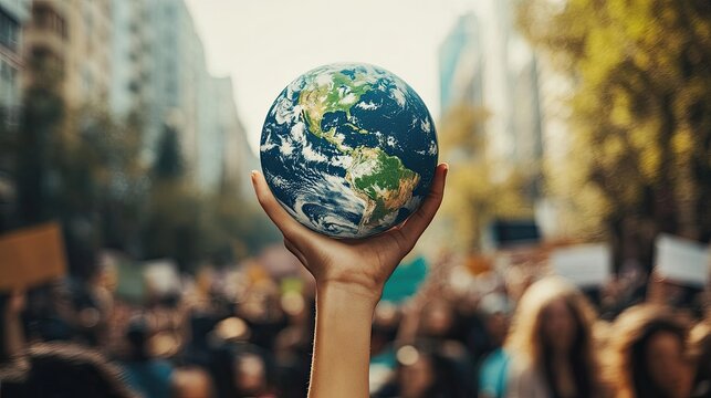 Activists rally to raise awareness about climate change and global warming, symbolizing collective action, environmental activism, and the fight for sustainable solutions to global issues.