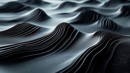 Naklejka premium mesmerizing abstract landscape featuring flowing black waves with intricate textures and patterns, creating sense of depth and movement