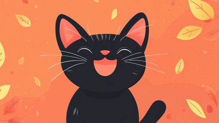 Celebrating international cat day with a playful black cat illustration on a vibrant pink background that captures the essence of feline charm and joy