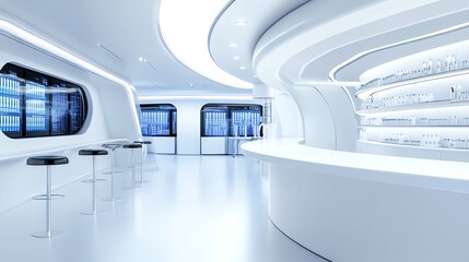 a futuristic vaccine development facility, hightech pharmaceutical research, ultradetailed, sterile environment, isolated on white background