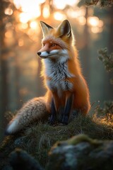 Majestic Red Fox at Golden Hour in Forest Setting
