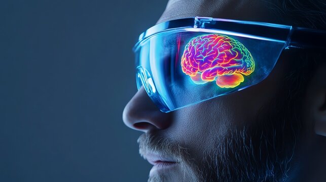 a scientist analyzing brain waves on holographic display, neuroscience experiment, cyberpunk aesthetic, isolated on white background