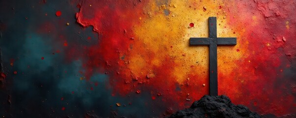 Deeply textured painted surface, stark Calvary cross ,  background,  vintage,  faith
