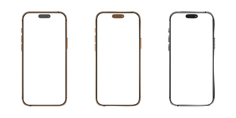 Set of 3 Vector Smartphone Titanium Desert – Orthographic Front View – Realistic, Illustration, and Line Art – Fully Editable and Scalable