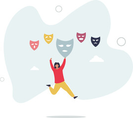 Imposter syndrome, hypocrisy, business dishonest or liar, fake, crime or fraudulent concept.flat character life .