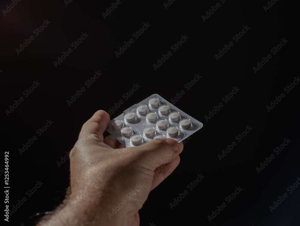 Poster a person is holding a pill container with pills inside