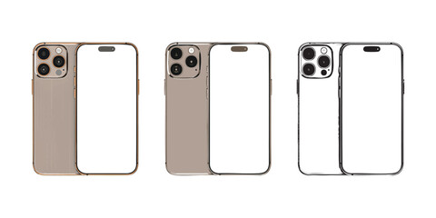 Set of 3 Vector Smartphone Titanium Desert – Orthographic Back Front View – Realistic, Illustration, and Line Art – Fully Editable and Scalable