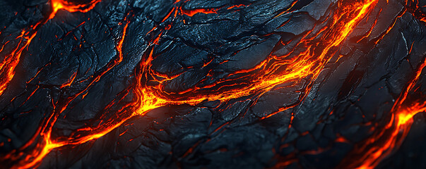 Molten lava cracks with glowing fissures
