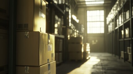 Stacked Boxes in Warehouse, Symbolizing Efficient Logistics and Organized Storage