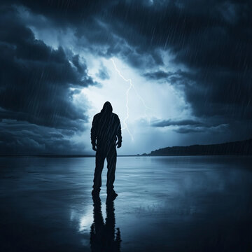 silhouette of a man on the beach