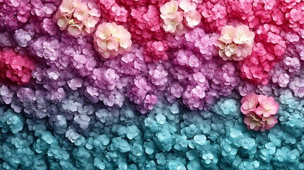 Fototapeta premium A vibrant gradient of pink and blue hydrangeas