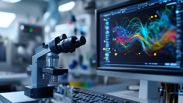 AIpowered spectrometer analyzing unknown elements with a futuristic digital display in the background