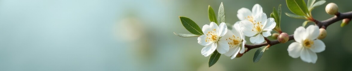 Olive tree blooms with white flowers on branch, white, petals