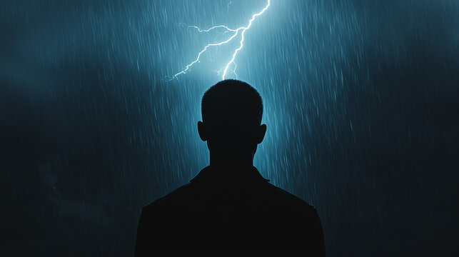 silhouette of a man in a dark blue