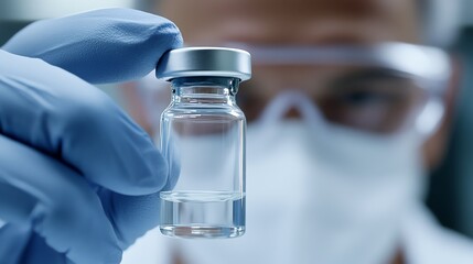 Closeup of a scientist handling a vial of experimental geneediting therapy in a sterile biotech lab