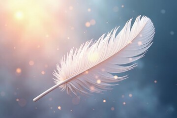 Naklejka premium Intricate white feather pattern, ethereal glow , light, tranquil
