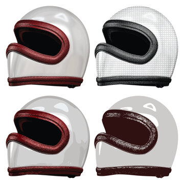 Set of 4 Vector Helmet Cakil &ndash; Orthographic Side View &ndash; Realistic, Illustration, and Line Art &ndash; Fully Editable and Scalable