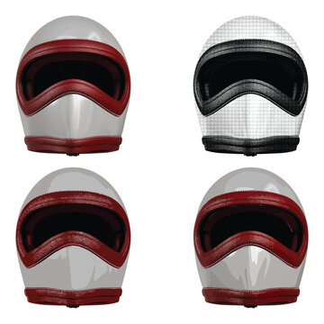 Set of 4 Vector Helmet Cakil &ndash; Orthographic Front View &ndash; Realistic, Illustration, and Line Art &ndash; Fully Editable and Scalable