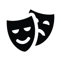 Classic Comedy and Tragedy Theater Masks on Black Background  
