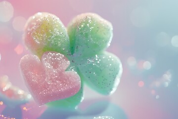 Obraz premium there are two hearts shaped candies on a pink and blue background