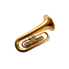 Obraz premium Golden Tuba Instrument with Glossy Finish Isolated on White Background