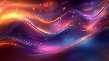 Fototapeta premium Abstract Cosmic Waves Vibrant Purple Orange and Blue Swirling Glitter Background