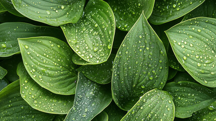 Fototapeta premium water drops on green leaves background