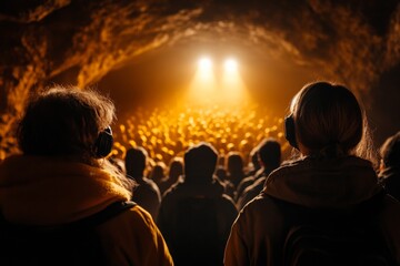 A mysterious underground secret society lecture, where masked figures listen to a philosopher reading from an ancient manuscript