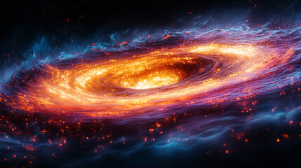 Spiral galaxy glowing with vibrant colors and cosmic phenomena in deep space