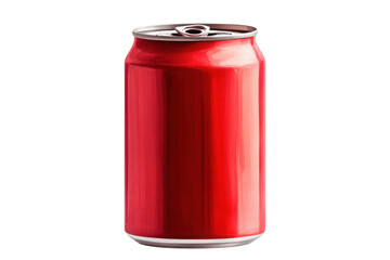 A vibrant red soda can on a white background, perfect for showcasing refreshing beverages in advertising or social media. Isolated on transparent background, png.