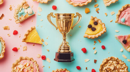 Golden Trophy Award Winning Delicious Mini Pies Sweet Treats Pastry Dessert food blue pink tasty    