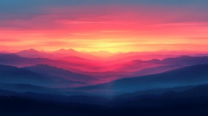 Obraz premium Vibrant Sunset Over Rolling Mountains Dramatic Pink and Purple Hues Landscape Photography