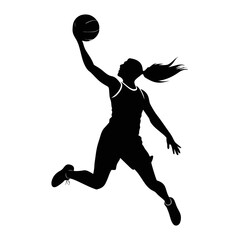 Silhouette of a female basketball player making a jump shot