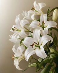 Fototapeta premium Radiant White Lilies Bouquet Blooming in Serene Garden Setting