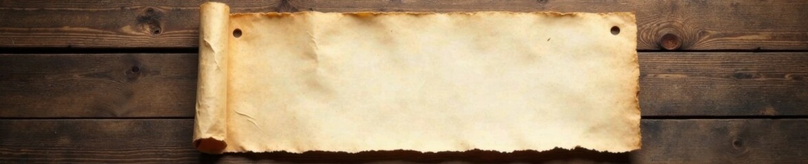 Fototapeta premium Unbleached paper sheet on aged wooden tabletop, writing, photography