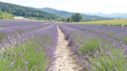 Fototapeta premium Lavender field pathway through hills