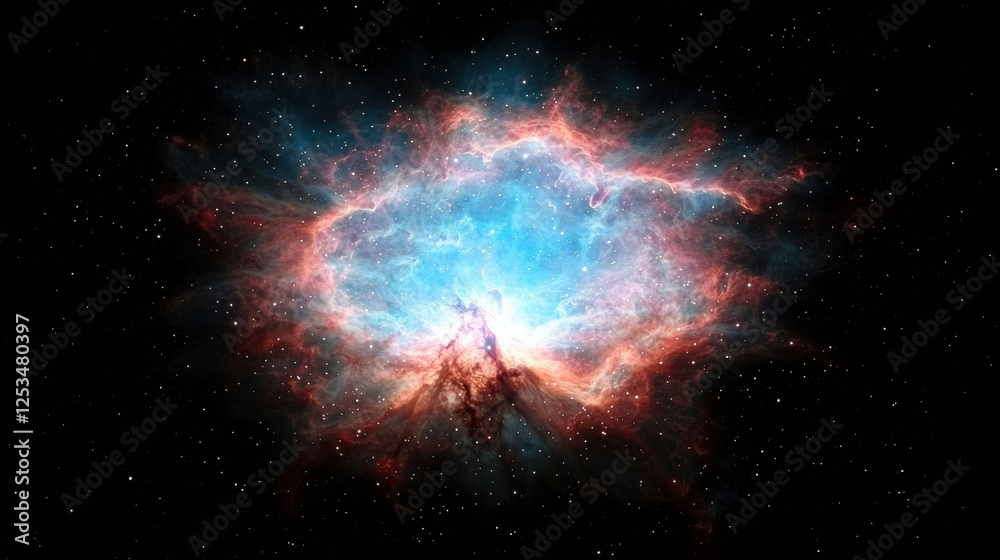 Poster stunning close up of nebula displaying brilliant colors and intricate patterns, showcasing beauty of