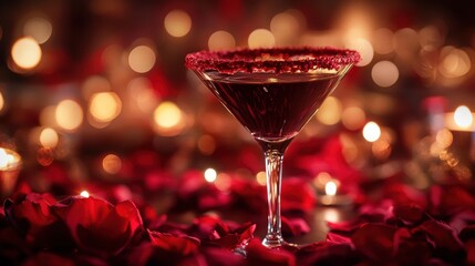 Indulge in a Romantic Setup Dark Chocolate Martini with Red Velvet Cake Rim for Valentine's Day