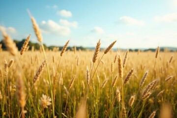 Obraz premium Wild prairie grasses swaying gently in breeze, vibrant, scenic, macro