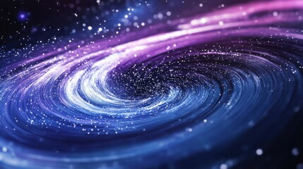 A swirling cosmic nebula of vibrant blue and purple hues