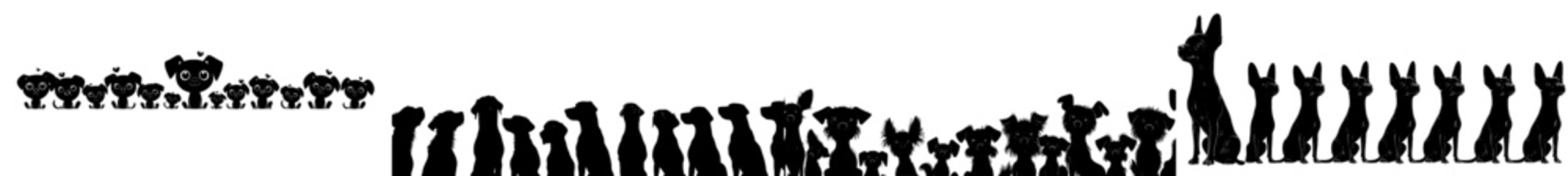Silhouette border set of small and large dogs, featuring half and full-length images