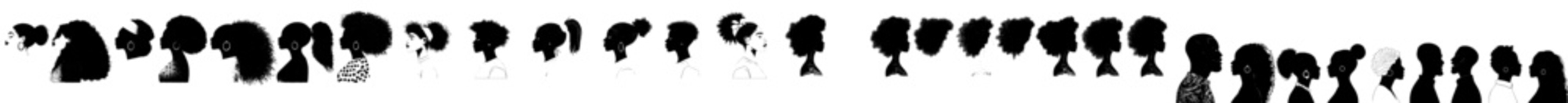 A silhouette of a face in profile, representing black African and African American individuals. This concept symbolizes racial equality and justice. It also highlights racial discrimination and